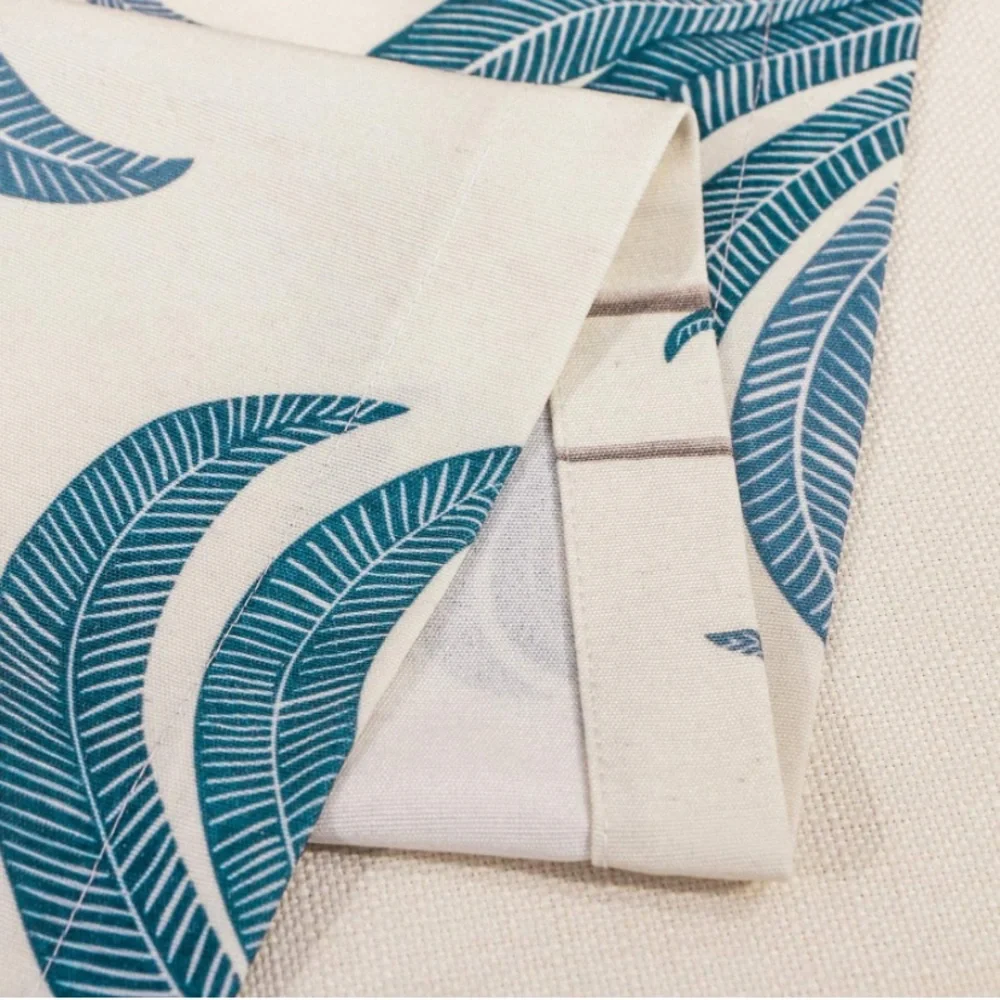Luxury Home | Coastal Chic Blue Palm Tree Print Linen Blend Window Valence